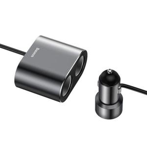 OUTLET: Ładowarka samochodowa Baseus High Efficiency 2xUSB-A + podwójne gniazdo zapalniczki, czarna