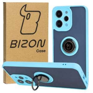 Etui z uchwytem na palec Bizon Case Hybrid Ring do Xiaomi Redmi 12, przydymione z jasnoniebieską ramką