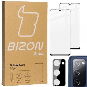 Szkło hartowane Bizon Glass Edge - 2 sztuki + ochrona na obiektyw, Galaxy A03s, czarne