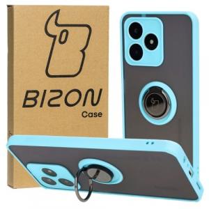 Etui z uchwytem na palec Bizon Case Hybrid Ring do Realme C53 / C51 / Note 50, przydymione z jasnoniebieską ramką