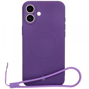 Silikonowe etui z pierścieniem magnetycznym Bizon Case Silicone Magnetic do iPhone 16 Plus, śliwkowe