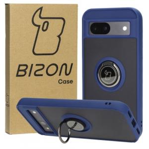 Etui z uchwytem na palec Bizon Case Hybrid Ring do Google Pixel 8a, przydymione z granatową ramką