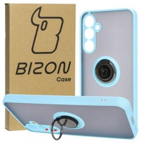 Etui z uchwytem na palec Bizon Case Hybrid Ring do Galaxy A55 5G, przydymione z jasnoniebieską ramką