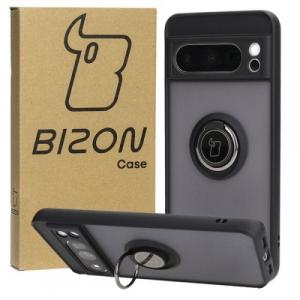 Etui z uchwytem na palec Bizon Case Hybrid Ring do Google Pixel 8 Pro, przydymione z czarną ramką