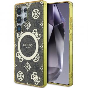 Etui Guess 4G Electroplated Peony MagSafe do Galaxy S25 Ultra, brązowe