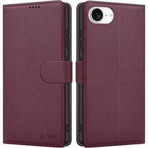 Etui Tech-Protect Wallet do iPhone 16e, bordowe