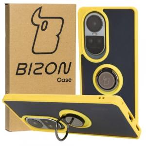 Etui z uchwytem na palec Bizon Case Hybrid Ring do Oppo Reno10 / 10 Pro, przydymione z żółtą ramką