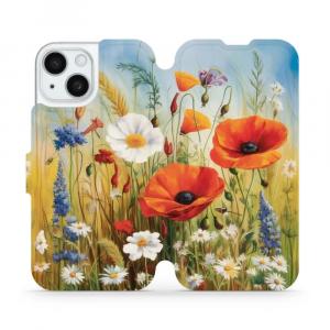 Etui z klapką do iPhone 15, Mobiwear Book, łąkowe kwiaty