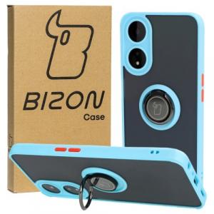 Etui z uchwytem na palec Bizon Case Hybrid Ring do Oppo A78 5G, przydymione z jasnoniebieską ramką