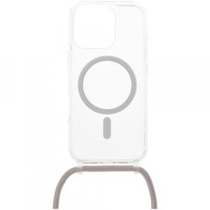 Etui FIXED MagPure Neck do MagSafe do iPhone 16 Pro, przezroczyste z różową smyczką