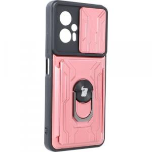 Etui Bizon Case Camshield Card Slot Ring do Xiaomi Poco X4 GT, jasnoróżowe