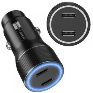 Ładowarka samochodowa ER Power 40W 2x USB-C, PD, QC 3.0, czarna