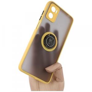 Etui z uchwytem na palec Bizon Case Hybrid Ring do Motorola Moto E22 / E22i, przydymione z żółtą ramką