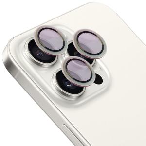 Szkło hartowane na aparat z aplikatorem Bizon Glass Snap Lens do iPhone 15 Pro/15 Pro Max, 1 zestaw, srebrna ramka