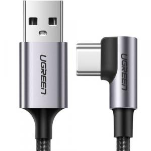 Kabel kątowy Ugreen USB-A / USB-C Quick Charge 3.0, 1m, szary