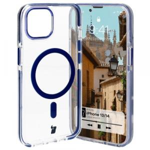 Etui z pierścieniem magnetycznym Bizon Case Marco do iPhone 14/13, przezroczyste z niebieską ramką