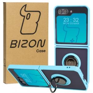 Etui z uchwytem na palec Bizon Case Hybrid Ring do Galaxy Z Flip5, przydymione z jasnoniebieską ramką