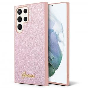 OUTLET: Etui Guess Hardcase Glitter Script do Galaxy S24 Ultra, różowe