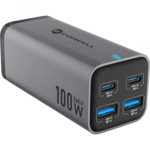 Ładowarka biurkowa, stacja ładująca Forcell F-Energy VT-49 100W, 2x USB-C / 2x USB-A PD QC 4.0 GaN III, szara