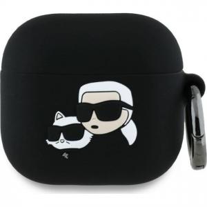 Etui Karl Lagerfeld Silicone Karl and Choupette Head 3D Case AirPods 4, czarne