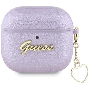 Etui z brelokiem Guess Metallic Script Charm do AirPods 4, fioletowe