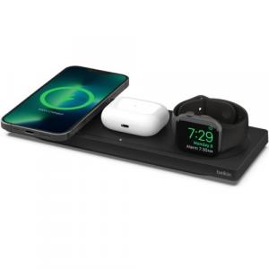 Ładowarka indukcyjna Belkin Boost Pro MagSafe 3-in-1 Qi dla Apple Watch / AirPods / iPhone z MagSafe +AC, czarna