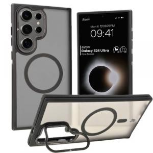 Etui z podstawką i pierścieniem magnetycznym Bizon Case Eclipse do Galaxy S24 Ultra, przydymione z czarną ramką