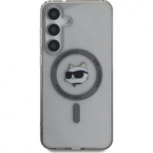Etui Karl Lagerfeld Button Choupette Head do Galaxy S25 Plus, do MagSafe, półprzezroczysto-szare