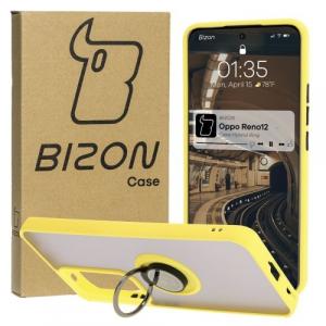 Etui z uchwytem na palec Bizon Case Hybrid Ring do Oppo Reno 12, przydymione z żółtą ramką