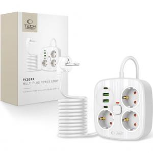 Listwa zasilająca/ przedłużacz Tech Protect , Multi Plug Power Strip PCS3X4, wraz z kablem 2m, biała