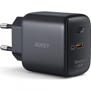 Ładowarka sieciowa Aukey Omnia II Mini 45W, USB-C, PD, czarna
