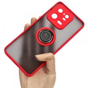 Etui z uchwytem na palec Bizon Case Hybrid Ring do Xiaomi 13 Pro, przydymione z czerwoną ramką