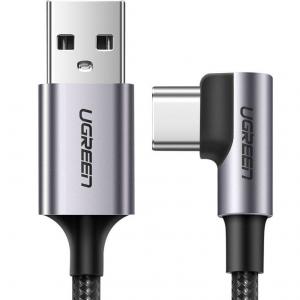 OUTLET: Kabel kątowy Ugreen USB-A / USB-C Quick Charge 3.0, 1m, szary