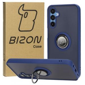 Etui z uchwytem na palec Bizon Case Hybrid Ring do Galaxy M15 5G, przydymione z granatową ramką