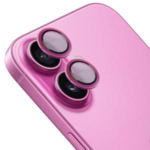Szkło hartowane na aparat Bizon Glass Snap Lens do iPhone 16/16 Plus, 1 zestaw, różowa ramka