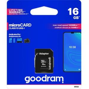 Karta pamięci 16GB microSDHC, Goodram M1AA UHS-I U1 C10 100MB/s + adapter