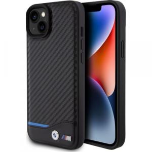 Etui BMW Leather Carbon do iPhone 15 Plus, czarne