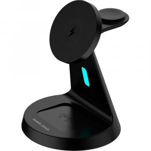 Ładowarka indukcyjna Mobile Origin 3in1 Wireless Magnetic Stand PW9, 15W + kabel USB-A / USB-C, czarna