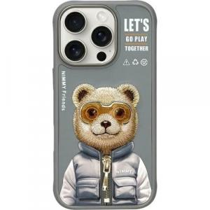 Etui Nimmy Cool&Cute 2.0 Bear do iPhone 16 Pro, szare z misiem