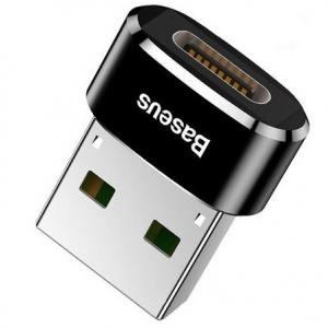 Baseus Adapter Converter, mini przejściówka USB-A na USB-C 3A, czarna