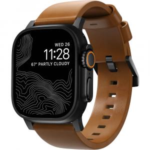 Pasek skórzany Nomad Modern Band do Apple Watch 49/46/45/44 mm, jasnobrązowo-czarny