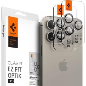 Szkło na aparat Spigen Glas.tR Ez Fit Optik Pro 2-Pack do iPhone 16 Pro Max / 16 Pro / 15 Pro Max / 15 Pro / 14 Pro Max / 14 Pro, czarno-beżowe