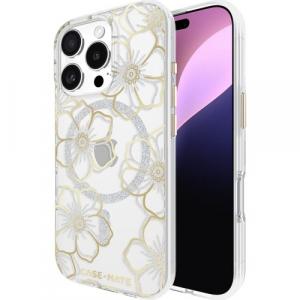 Etui Case Mate Floral Gems Mag do iPhone 16 Pro, przezroczyste ze srebrno-złotymi elementami