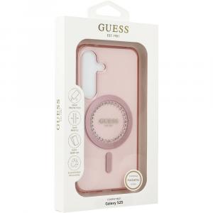 OUTLET: Etui Guess Rhinestones Printed do MagSafe do Galaxy S25, różowe