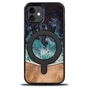 Drewniane etui do iPhone 12 / iPhone 12 Pro, Bewood Unique Dream Island do MagSafe, niebiesko-brązowe