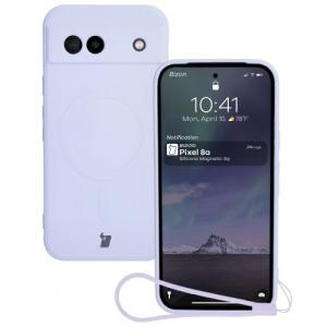 Silikonowe etui z pierścieniem magnetycznym Bizon Case Silicone Magnetic Sq do Google Pixel 8a, jasnofioletowe