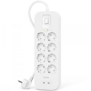 OUTLET: Listwa antyprzepięciowa do 900J Belkin SRB004VF2M, 8x AC EU Schuko, 2x USB-C PD, biała