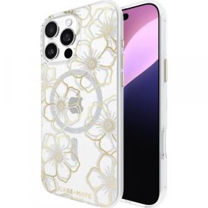 Etui Case Mate Floral Gems Mag do iPhone 16 Pro Max, przezroczyste ze srebrno-złotymi elementami