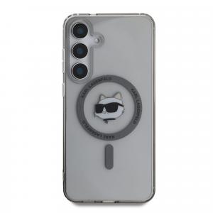 Etui Karl Lagerfeld Button Choupette Head do MagSafe do Galaxy S25, półprzezroczysto-szare