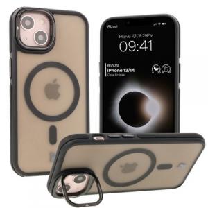 Etui z podstawką i pierścieniem magnetycznym Bizon Case Eclipse do iPhone 14 / iPhone 13, przydymione z czarną ramką